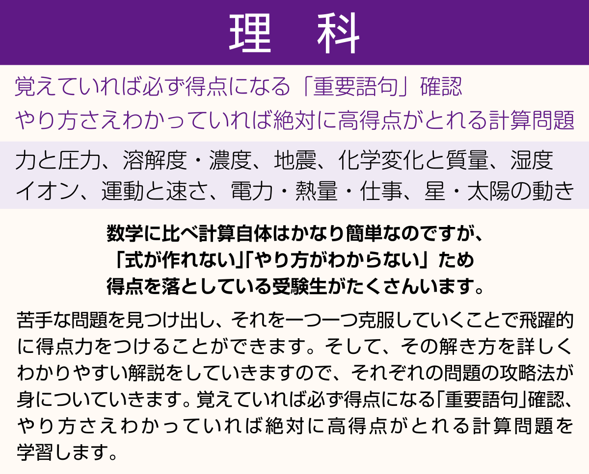 中３土曜ゼミ指導内容：理科