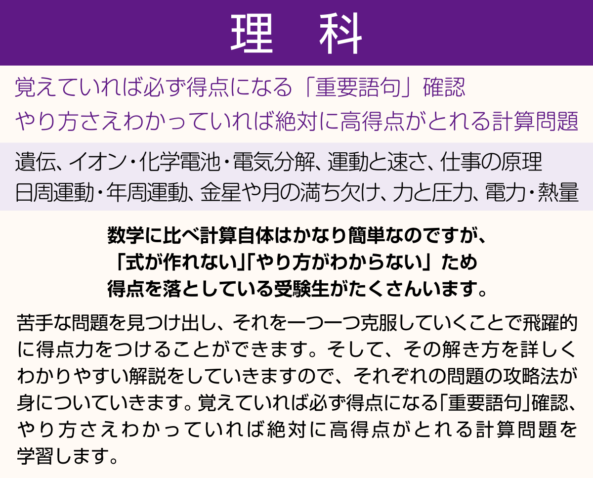 中３土曜ゼミ指導内容：理科
