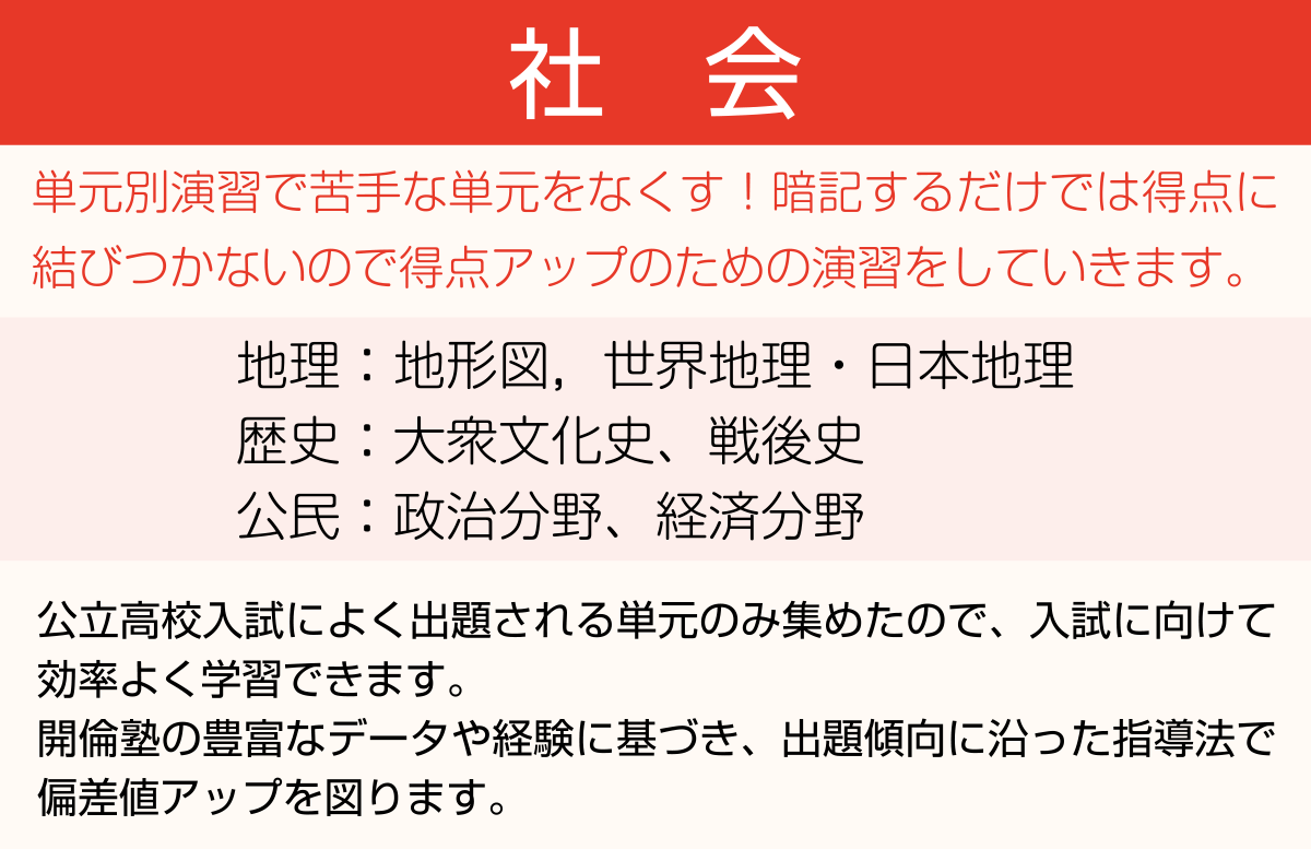 中３土曜ゼミ指導内容：社会