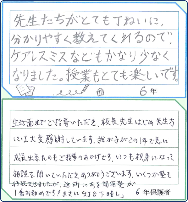 谷田部校の在塾生と保護者様の声６年